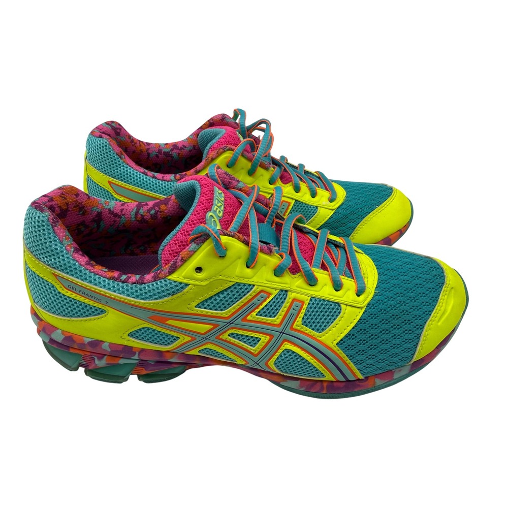 Asics Gel-Frantic 7 Running Shoes Womens 8.5 Yellow Teal Multi Excellent T3A6Q